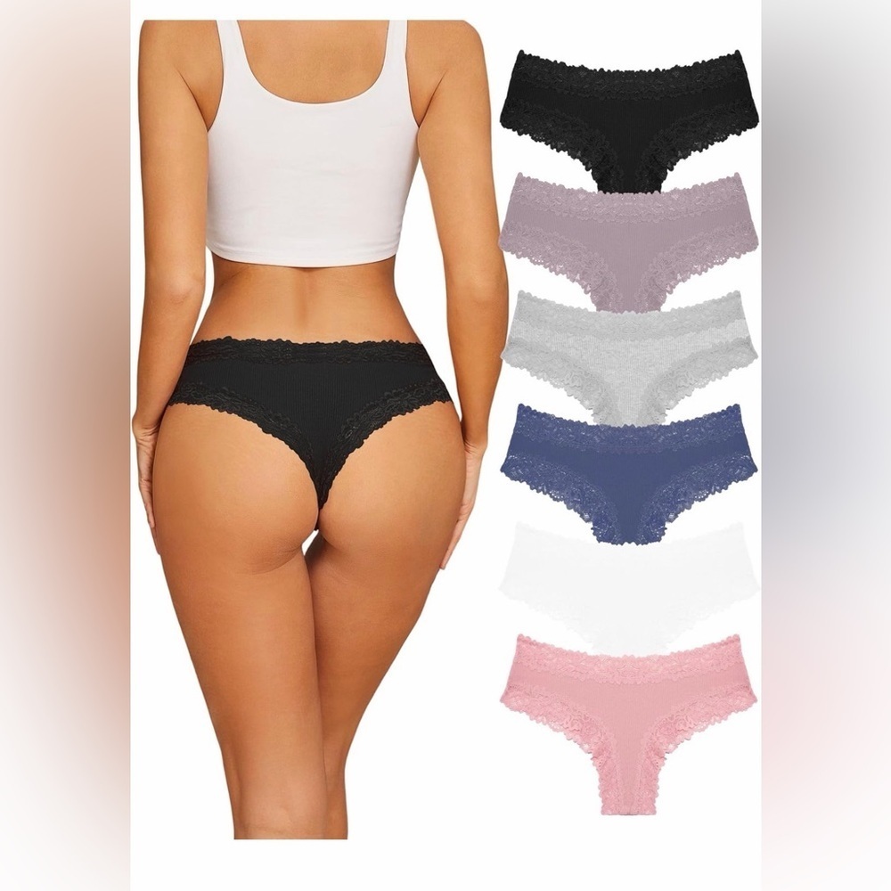 🆕Sexy Lace Brazilian Panties Soft Breathable Cotton Bikini for Ladies 6 Pack